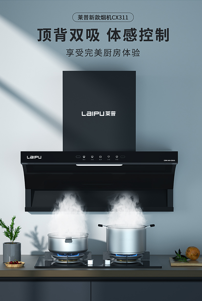 顶背双吸，体感控制，这台吸油烟机猛火爆炒不跑烟！快来看看！